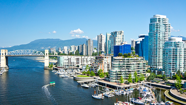 Skyline with water, bridge and mountains